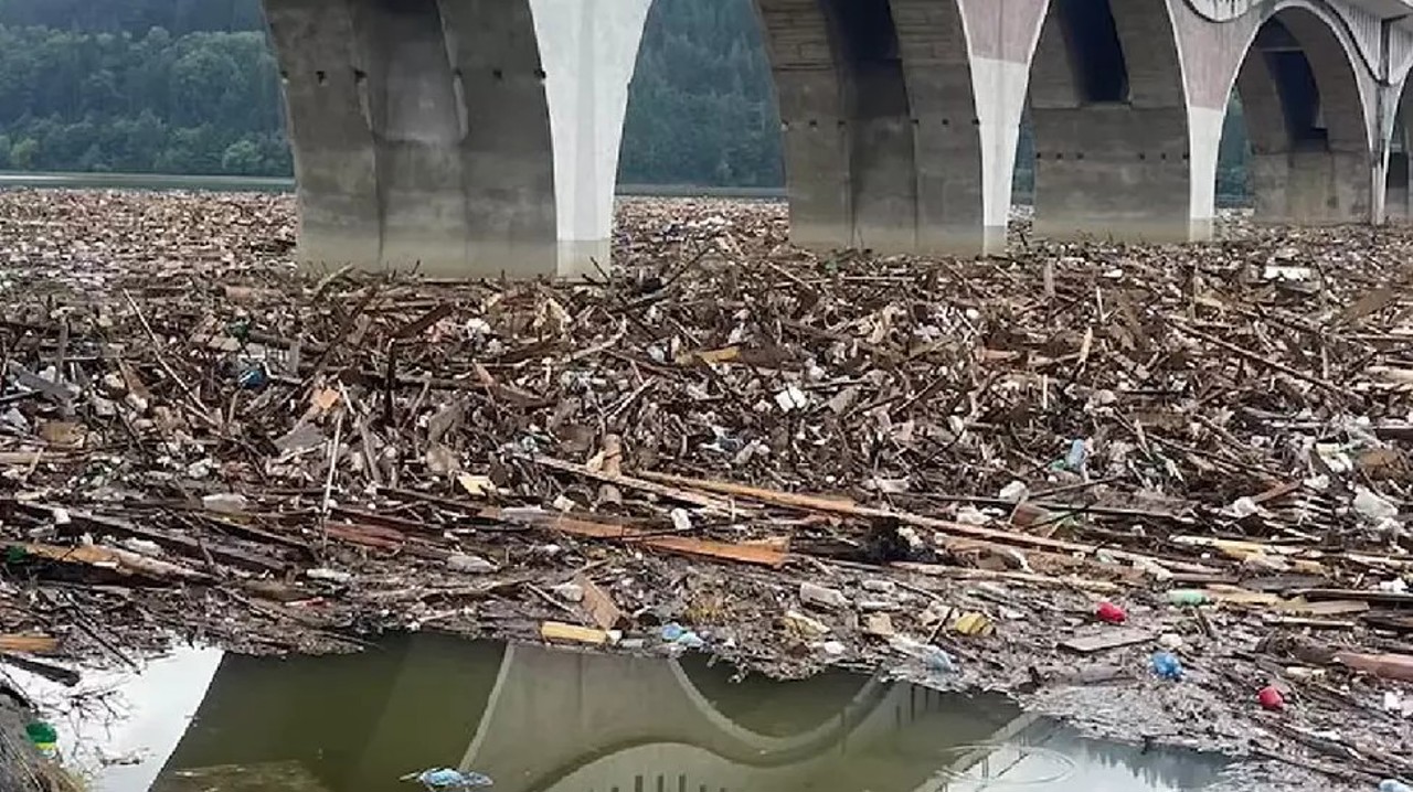 Stare de alertă la lacul Bicaz: lemne, deșeuri și cadavre de animale, adunate în urma ploilor recente