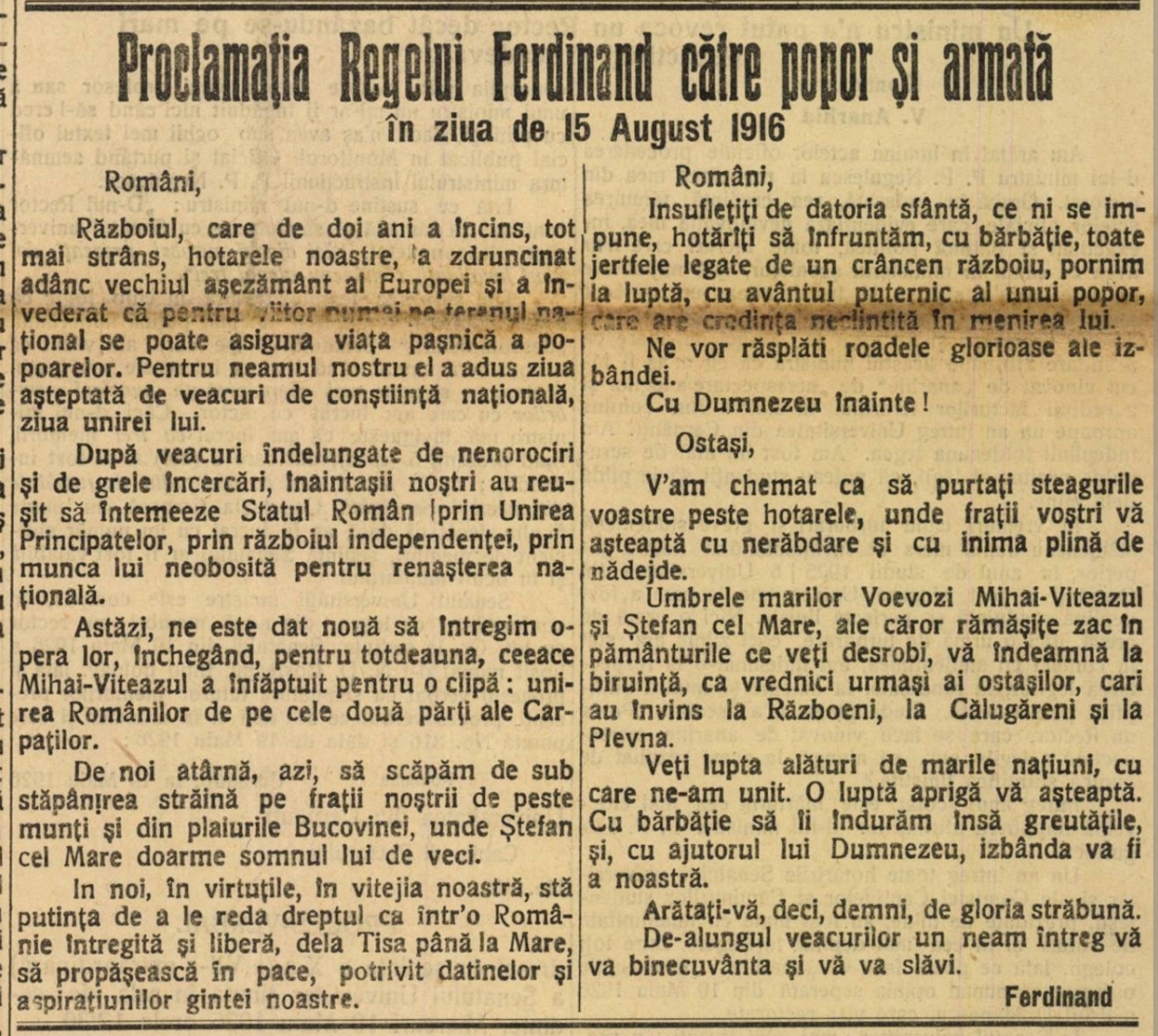 Revista presei interbelice: „Astăzi, ne este dat nouă să închegăm, pentru totdeauna, ceea ce Mihai Viteazul a înfăptuit pentru o clipă: Unirea Românilor”