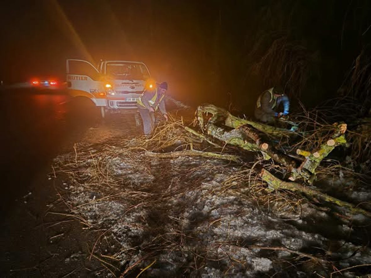 Drumarii, la datorie pe timpul nopții: intervenții pentru combaterea ghețușului și evacuarea arborilor căzuți