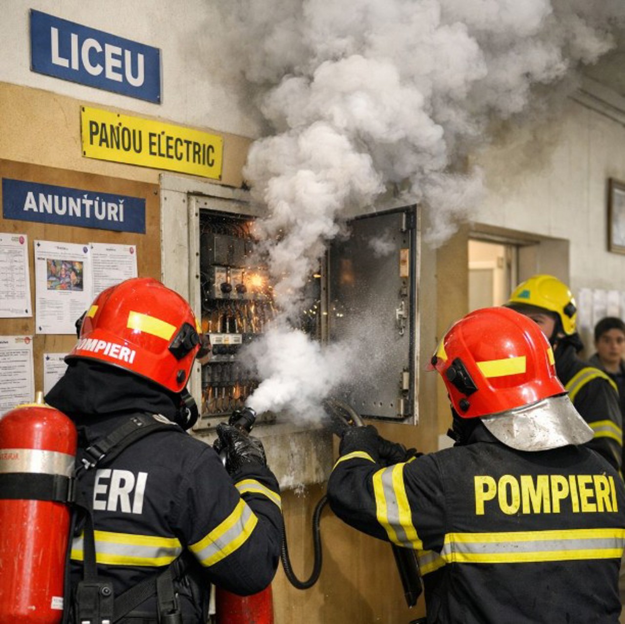 Incendiu într-un liceu din capitală, produs la un panou electric. Toate persoanele au fost evacuate