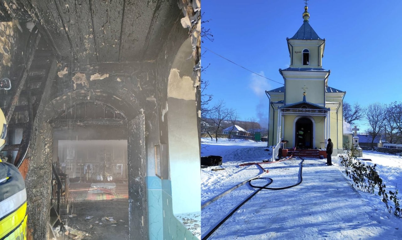 Incendiu la biserica din localitatea Parcani, raionul Soroca. Pompierii au intervenit cu trei autospeciale
