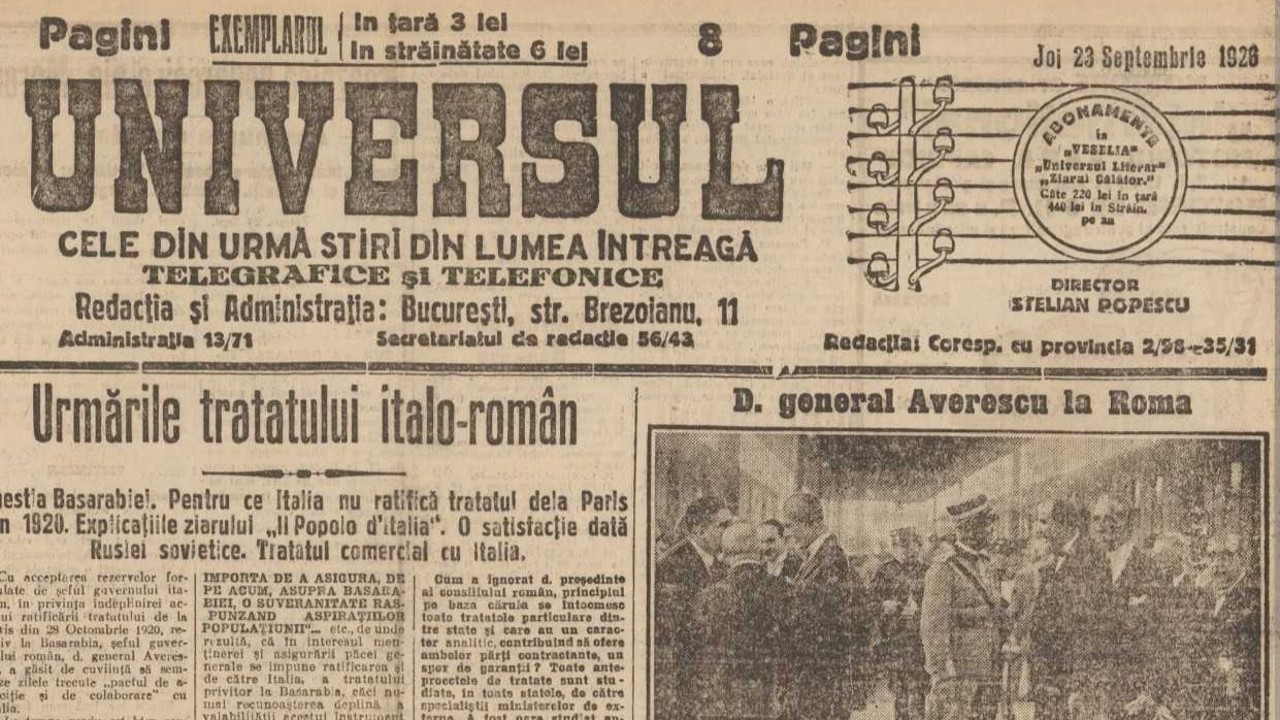 Revista presei interbelice: Italia evita să recunoască suveranitatea României asupra Basarabiei pentru a nu complica relația cu Moscova 