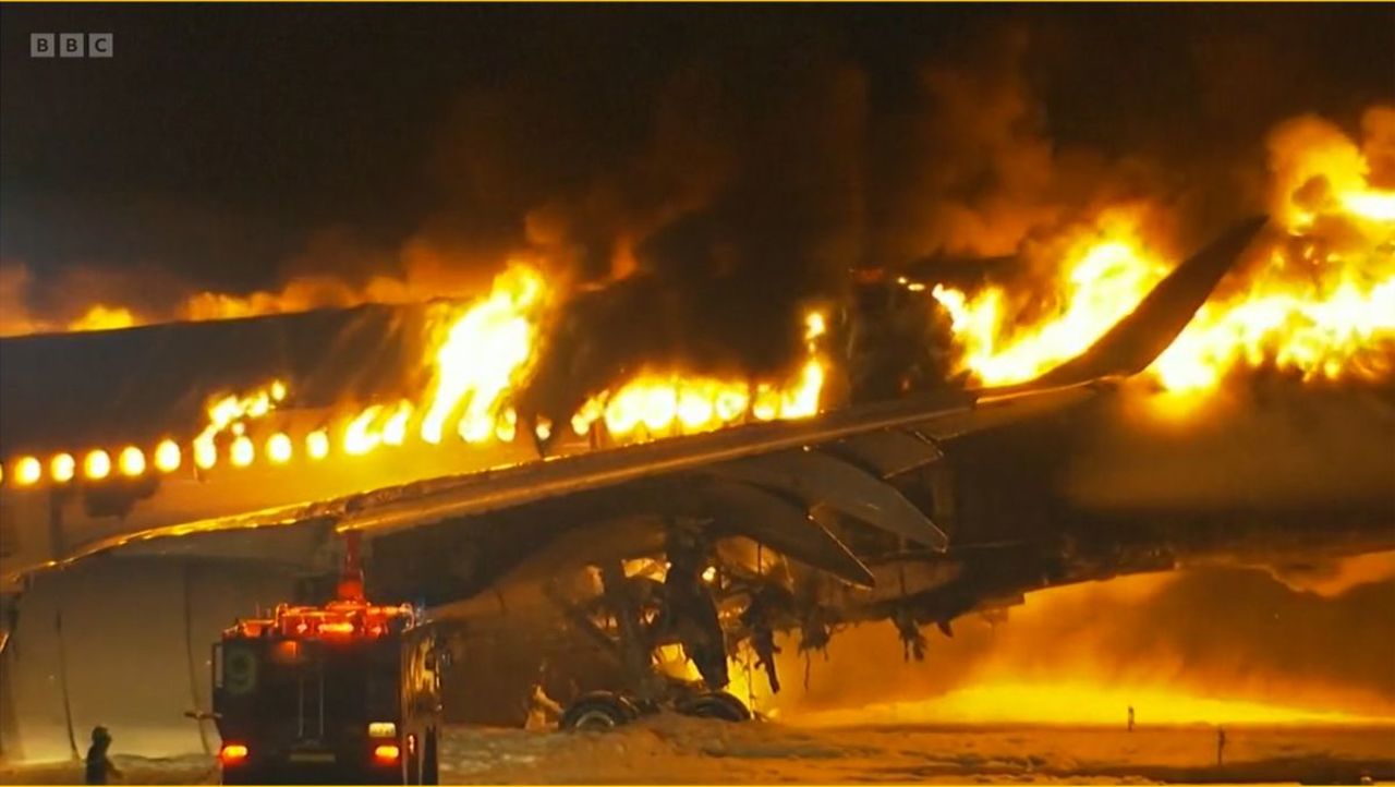 Passenger jet in fiery crash at Haneda airport was cleared to land, Japan Airlines