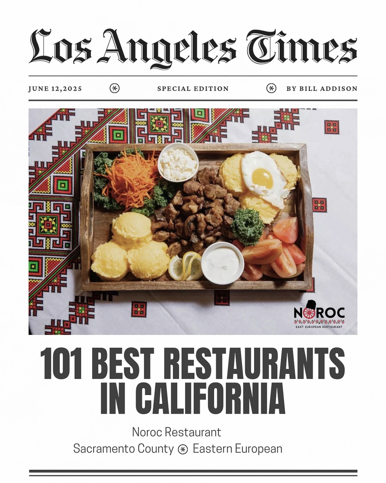 Moldovan cuisine praised in the U.S.: Moldovan restaurant named among California’s best
