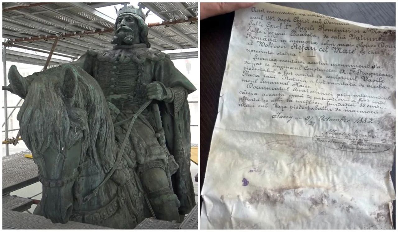 Scrisoare veche de aproape 150 de ani, găsită în interiorul monumentului din fața Palatului Culturii