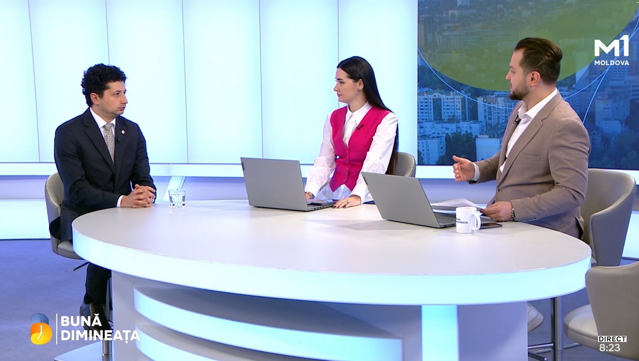 captură video: Radu Marian, în platoul emisiunii „Bună dimineața” de la Moldova 1