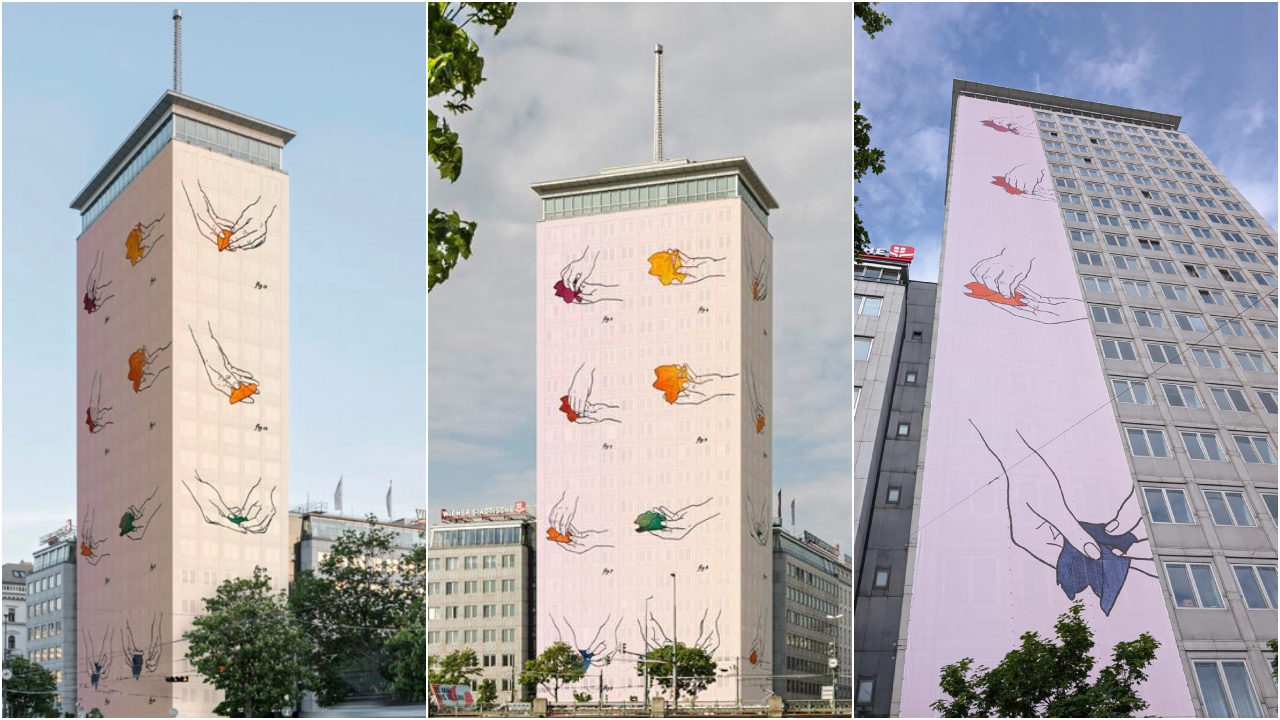 Artă gastronomică moldovenească, în Austria: Turnul Ringturm din Viena, „înfășurat” într-un mural monumental despre sarmale