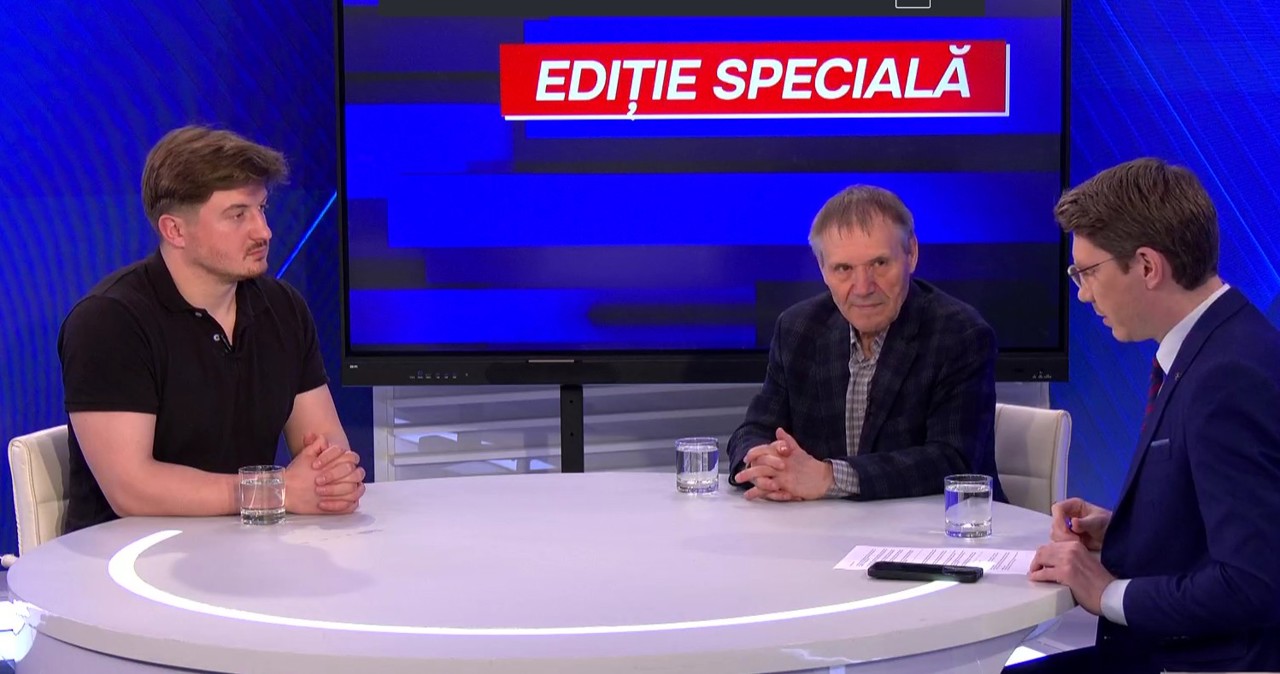Captură video: Pavel Horea și Nicolae Negru în platoul Moldova 1, Ediție specială din 15 mai 2026