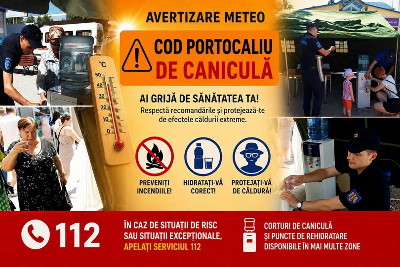 R. Moldova, sub Cod portocaliu de caniculă. IGSU instalează puncte de sprijin în mai multe localități