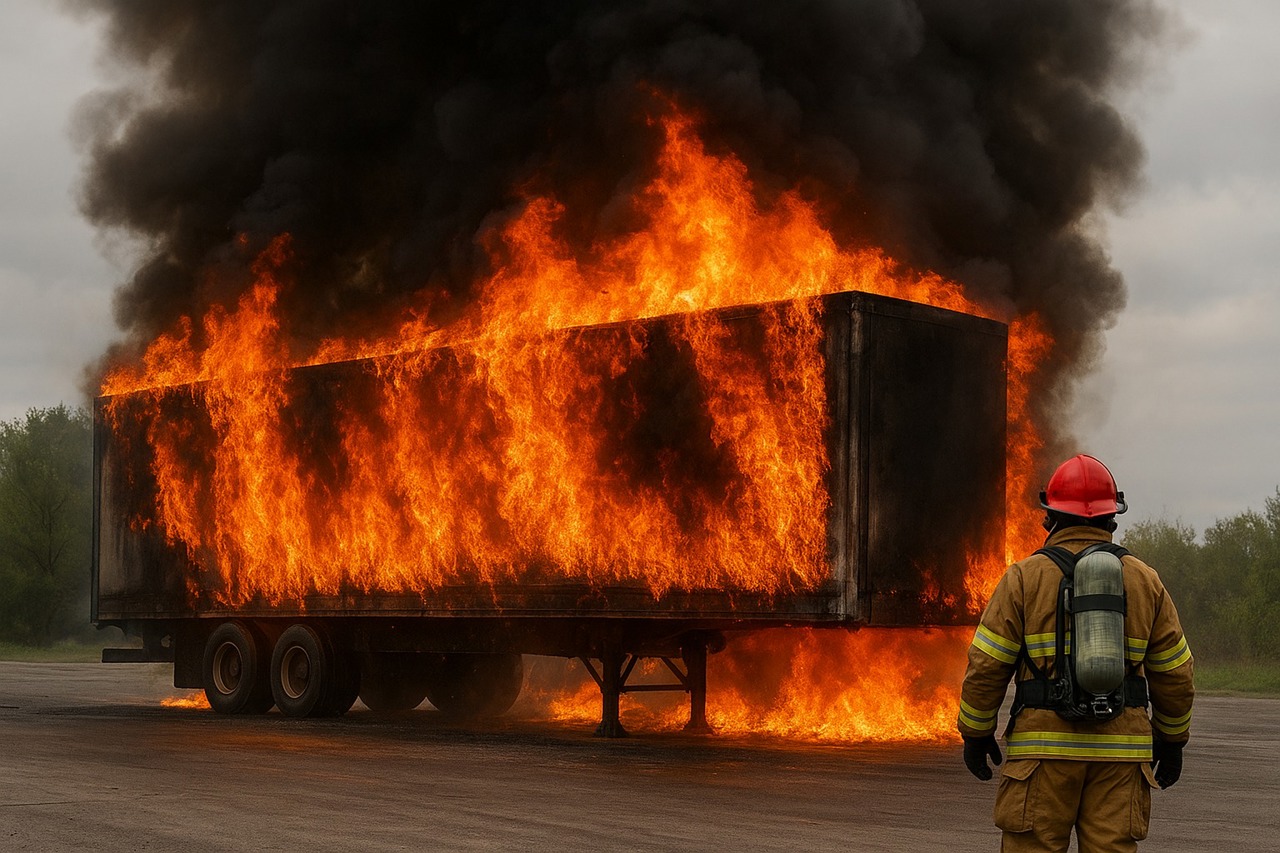 Remorca unui autocamion, cuprinsă de flăcări pe o stradă din Bălți: patru echipe de pompieri, la fața locului