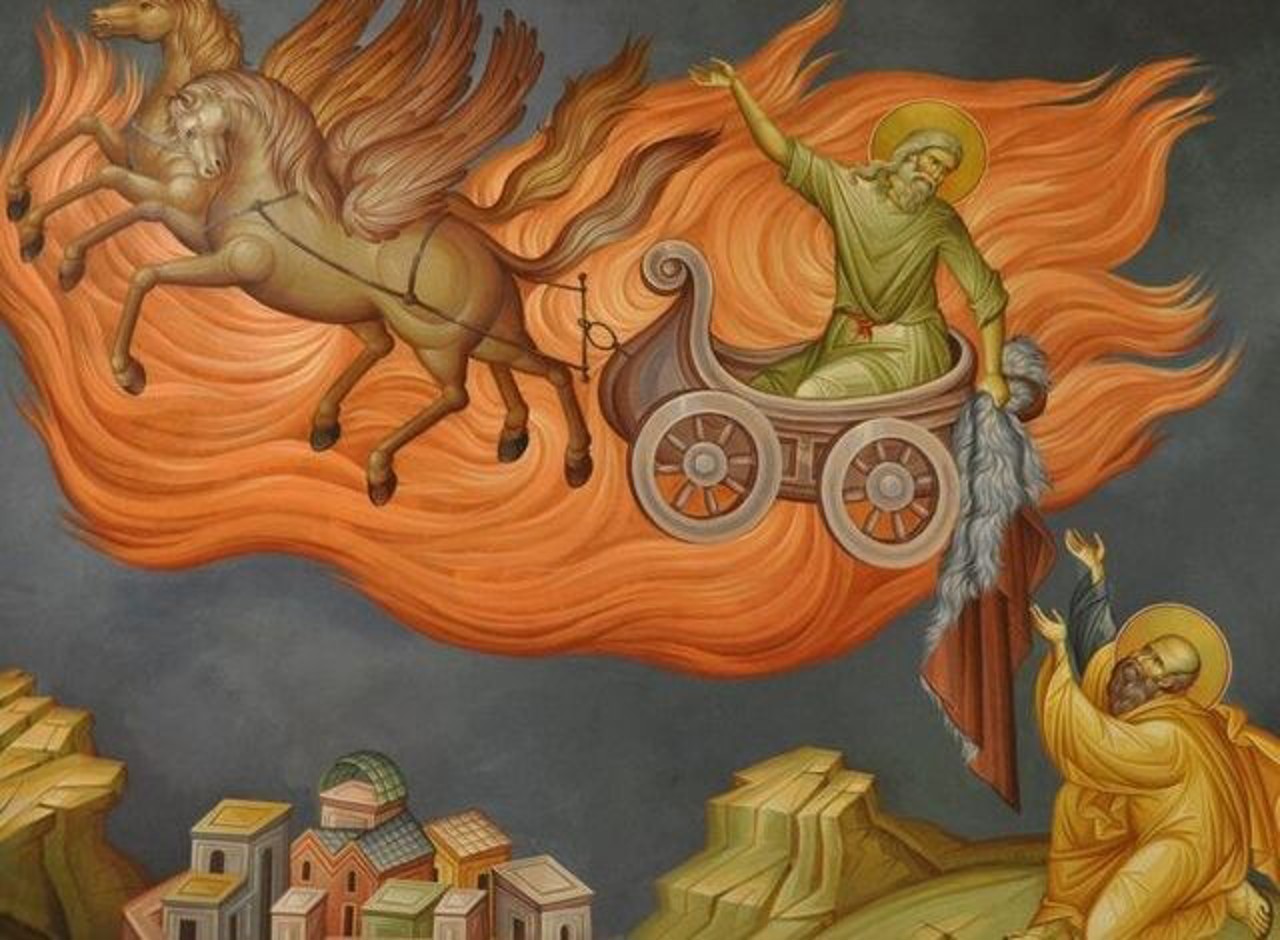 opiniabuzau.ro / Sfântul Ilie, reprezentat fie în carul de foc cu care a fost ridicat la cer