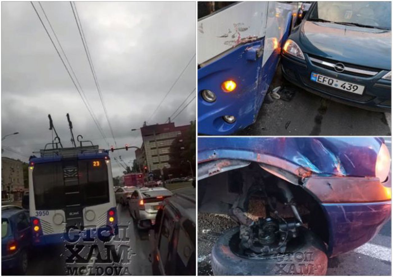 Accident în lanț, în capitală: trei mașini și un troleibuz s-au ciocnit în sectorul Râșcani 