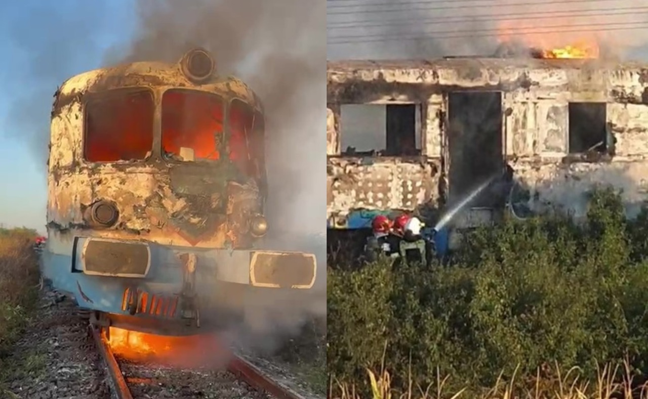 Incendiu la un tren de călători în România: Pasagerii au ieșit singuri