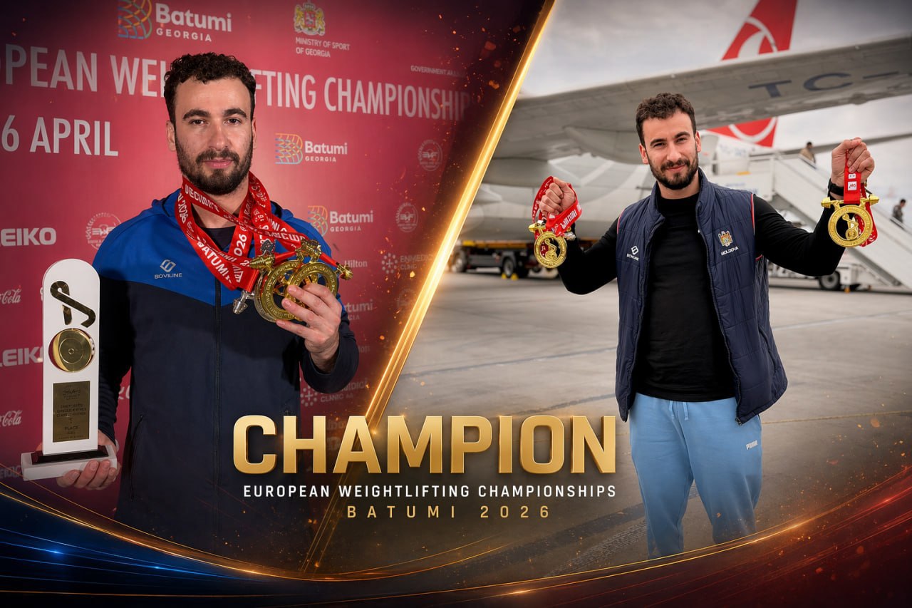 Aurul a ajuns acasă! Proaspătul campion european, halterofilul Marin Robu, a revenit în țară