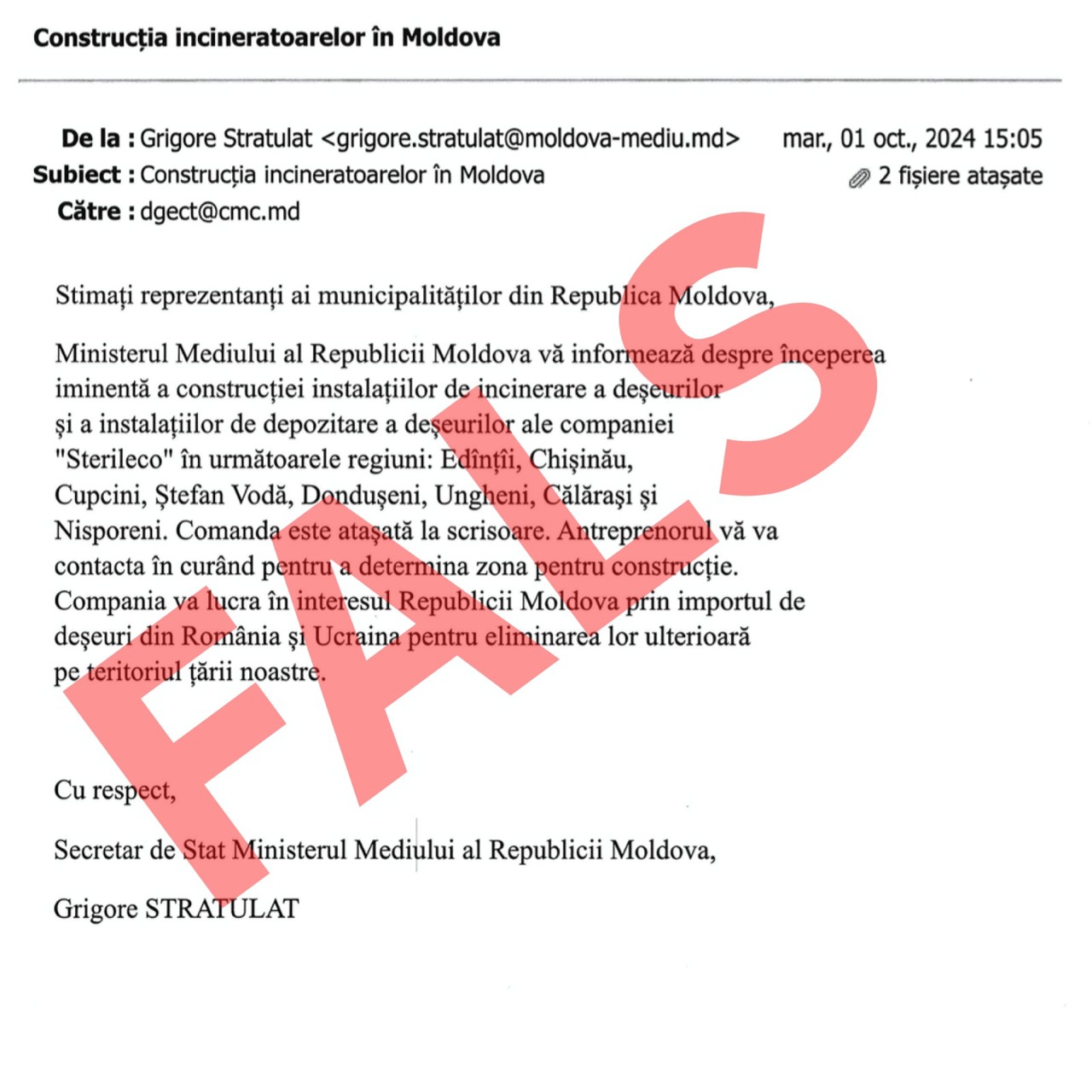 O nouă scrisoare falsă circulă în spațiul public. Ministerul Mediului dezminte zvonurile despre construcția incineratoarelor de deșeuri