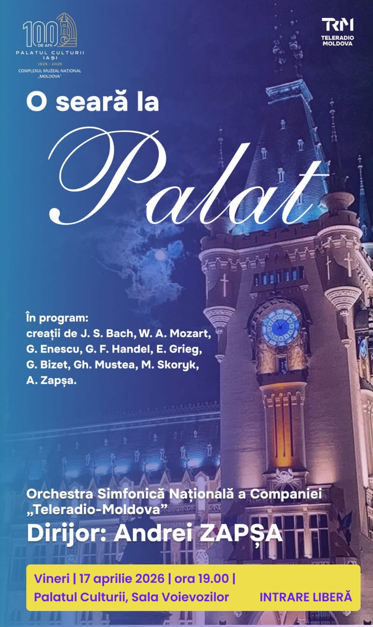 Concert de excepție la Iași: Orchestra Simfonică Națională a Companiei „Teleradio-Moldova” concertează la Palatul Culturii