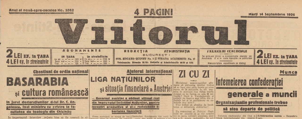 Revista presei interbelice: „Viitorul” se întreba, acum 100 de ani, unde ar trebui să fie înființată Facultatea de Teologie – la Chișinău sau Iași?